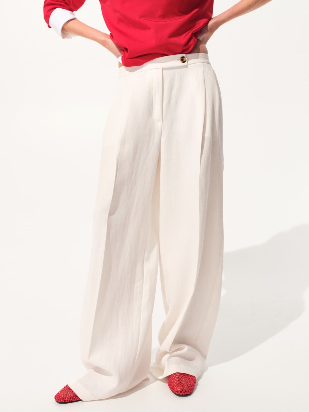 Wide-Leg Cream Trousers - Elegant High-Waist Pant 8